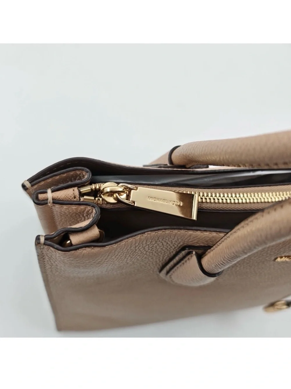 Michael Kors Taupe Leather Satchel with Padlock Charm - Picture 3 of 8